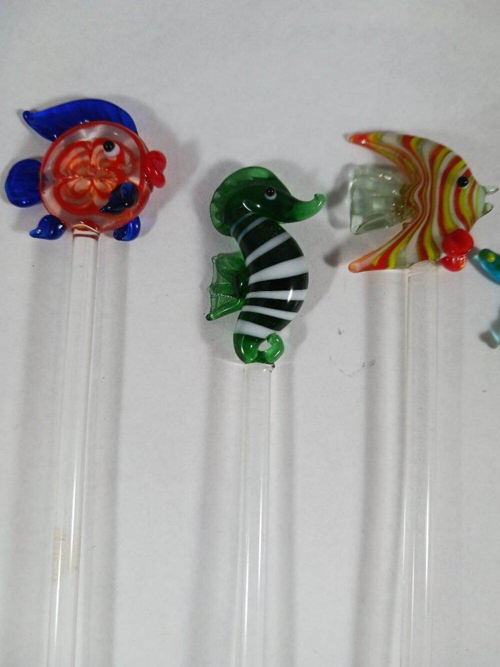 5pcs Vintage Murano Style Tropical Sea Life Glass Cocktail Swizzle Sticks - Picture 3 of 10